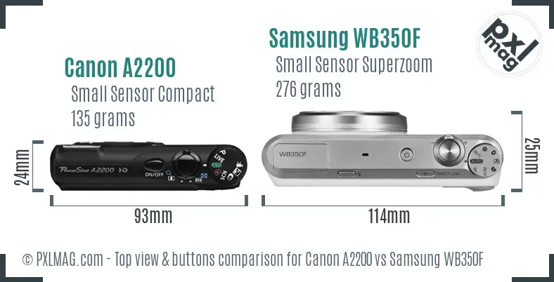 Canon A2200 vs Samsung WB350F top view buttons comparison Canon A2200 vs Samsung WB350F top view buttons comparison
