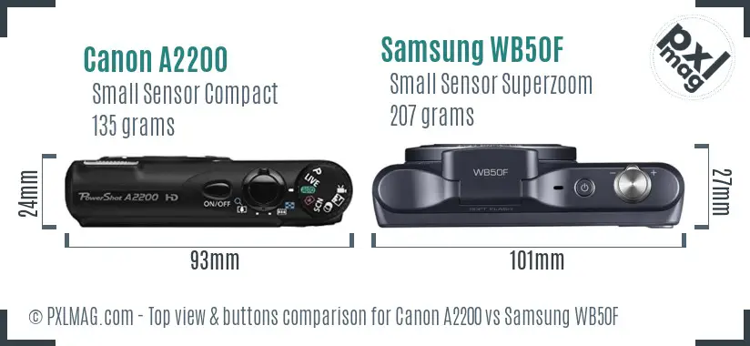 Canon A2200 vs Samsung WB50F top view buttons comparison