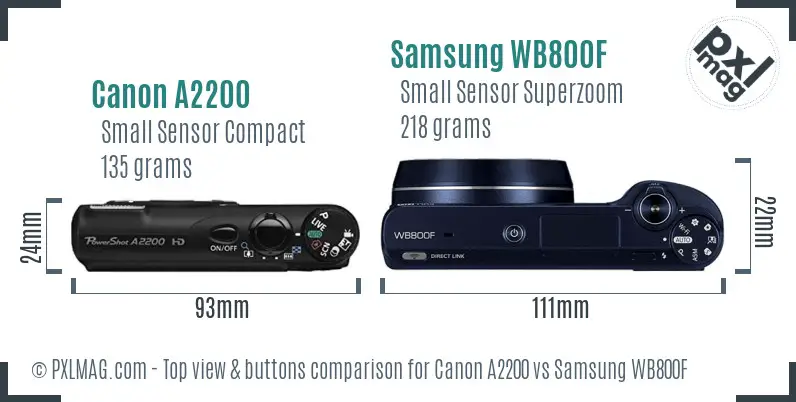 Canon A2200 vs Samsung WB800F top view buttons comparison