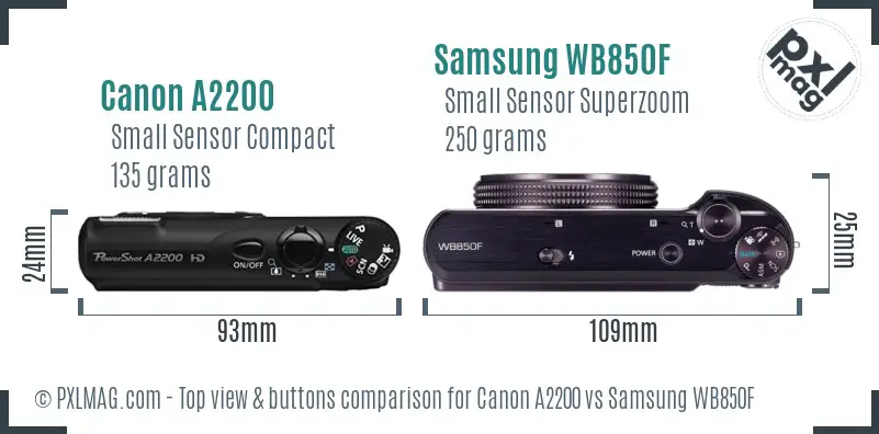 Canon A2200 vs Samsung WB850F top view buttons comparison
