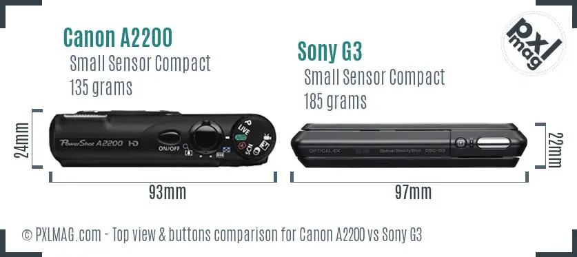 Canon A2200 vs Sony G3 top view buttons comparison