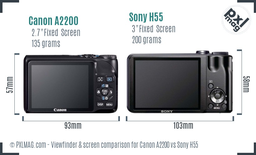 Canon A2200 vs Sony H55 Screen and Viewfinder comparison