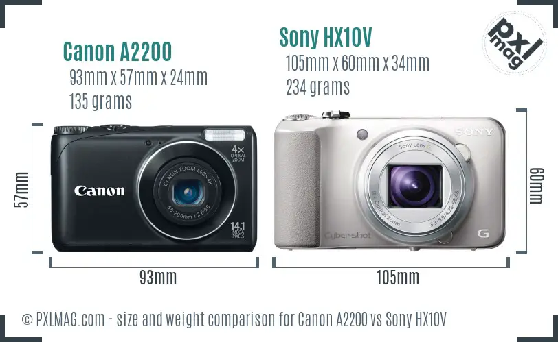 Canon A2200 vs Sony HX10V size comparison