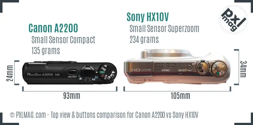 Canon A2200 vs Sony HX10V top view buttons comparison