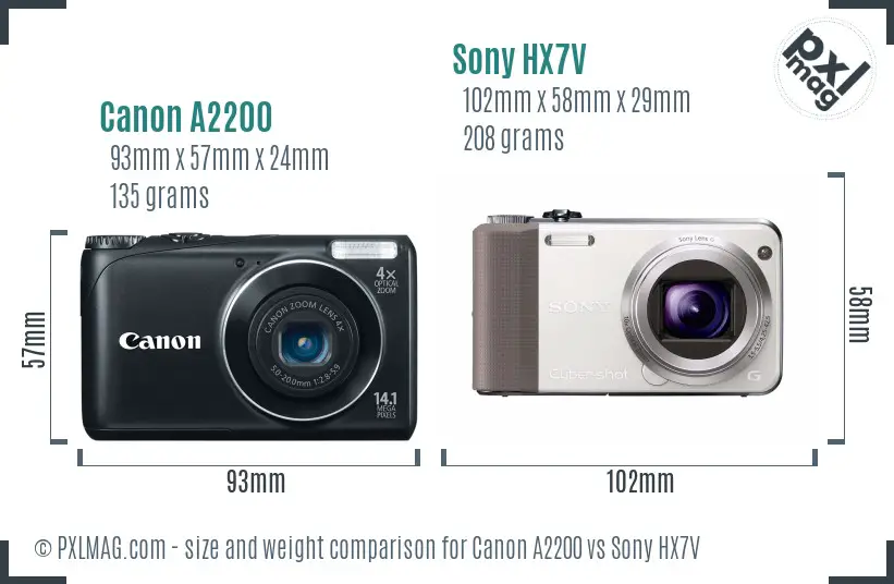 Canon A2200 vs Sony HX7V size comparison
