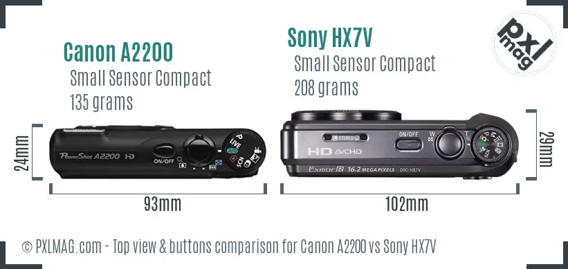 Canon A2200 vs Sony HX7V top view buttons comparison