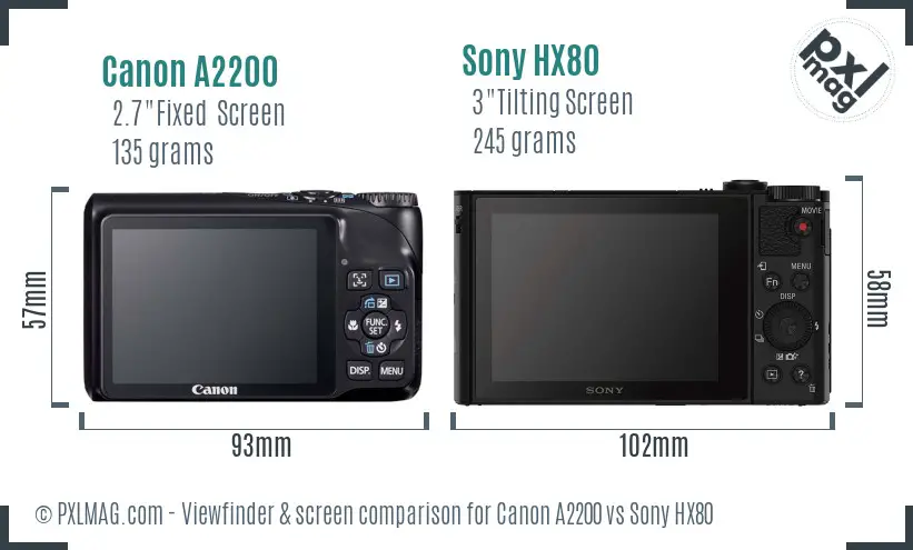 Canon A2200 vs Sony HX80 Screen and Viewfinder comparison