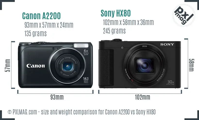 Canon A2200 vs Sony HX80 size comparison