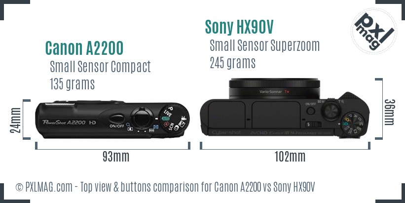 Canon A2200 vs Sony HX90V top view buttons comparison