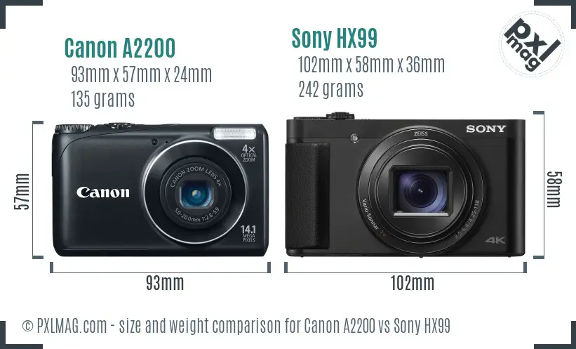 Canon A2200 vs Sony HX99 size comparison Canon A2200 vs Sony HX99 size comparison