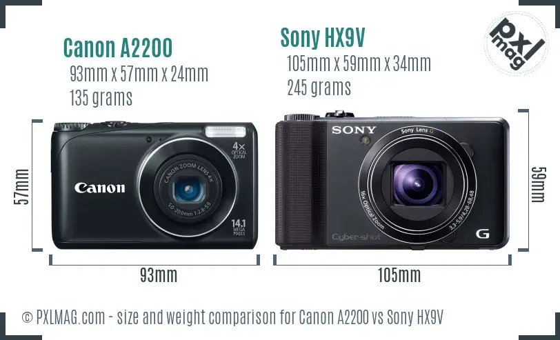 Canon A2200 vs Sony HX9V size comparison Canon A2200 vs Sony HX9V size comparison