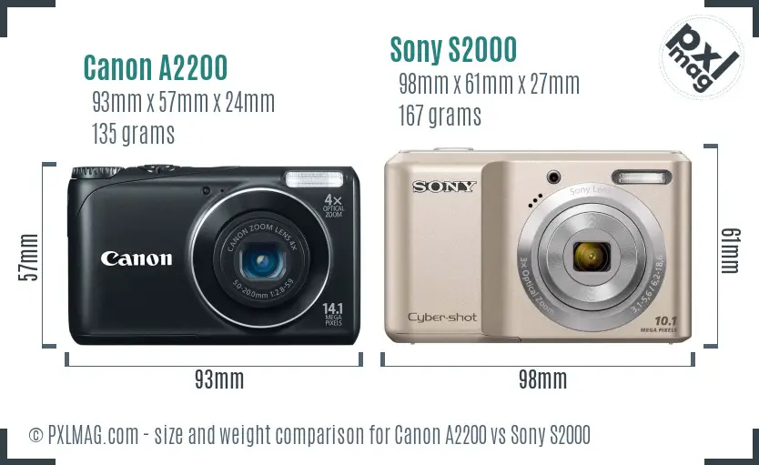 Canon A2200 vs Sony S2000 size comparison