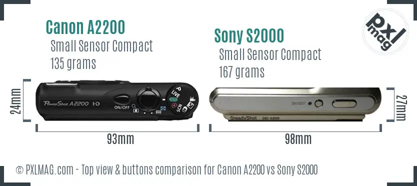 Canon A2200 vs Sony S2000 top view buttons comparison