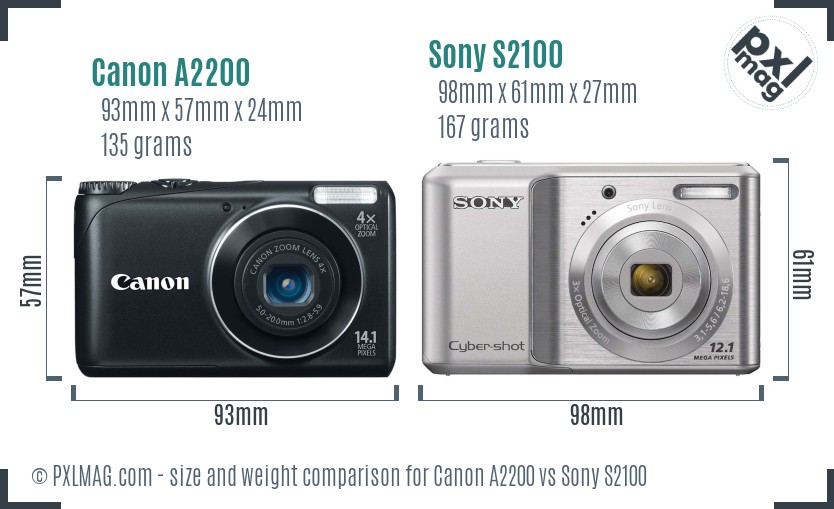 Canon A2200 vs Sony S2100 size comparison
