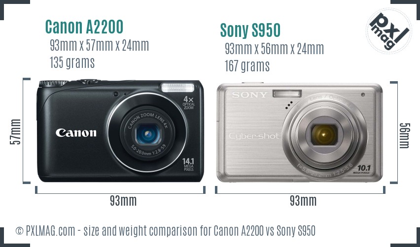 Canon A2200 vs Sony S950 size comparison Canon A2200 vs Sony S950 size comparison