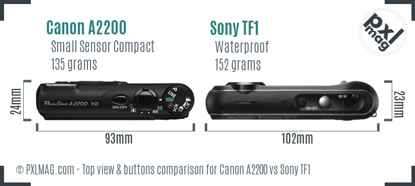 Canon A2200 vs Sony TF1 top view buttons comparison