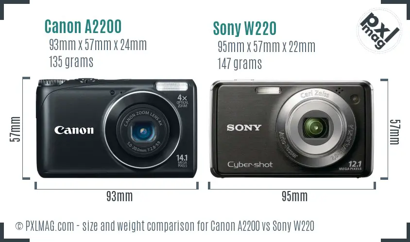 Canon A2200 vs Sony W220 size comparison