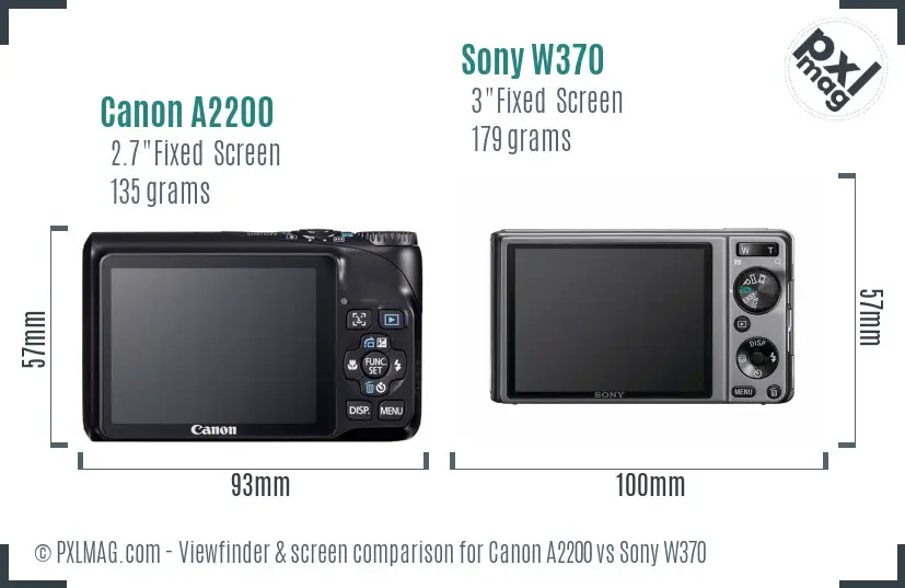 Canon A2200 vs Sony W370 Screen and Viewfinder comparison