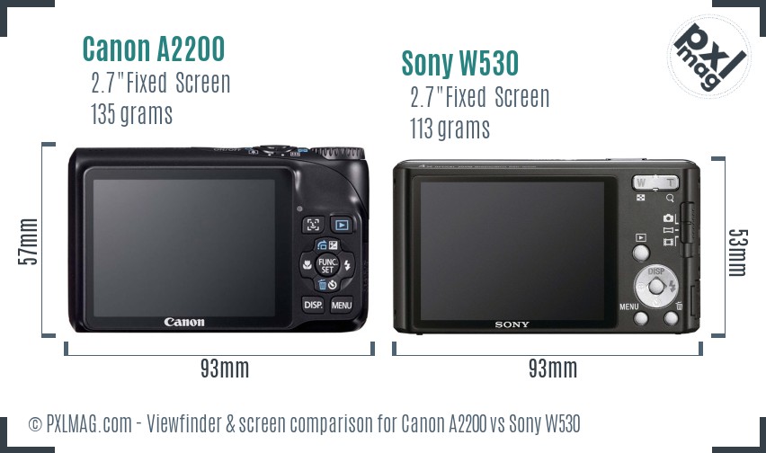 Canon A2200 vs Sony W530 Screen and Viewfinder comparison