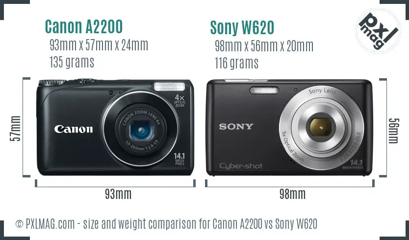 Canon A2200 vs Sony W620 size comparison Canon A2200 vs Sony W620 size comparison