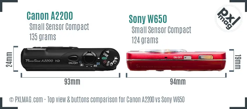 Canon A2200 vs Sony W650 top view buttons comparison