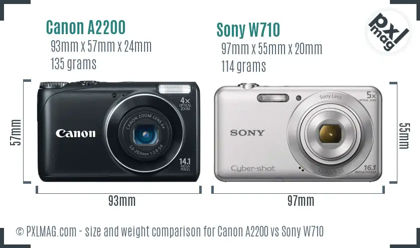 Canon A2200 vs Sony W710 size comparison Canon A2200 vs Sony W710 size comparison
