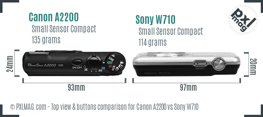 Canon A2200 vs Sony W710 top view buttons comparison