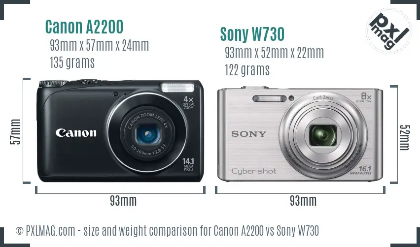 Canon A2200 vs Sony W730 size comparison Canon A2200 vs Sony W730 size comparison