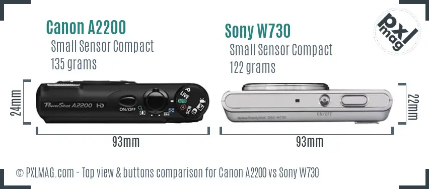 Canon A2200 vs Sony W730 top view buttons comparison Canon A2200 vs Sony W730 top view buttons comparison