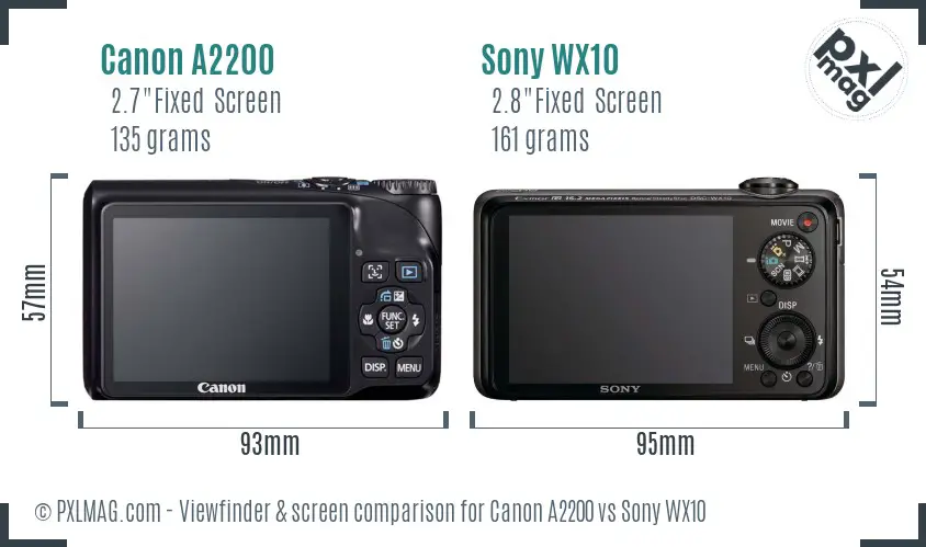 Canon A2200 vs Sony WX10 Screen and Viewfinder comparison