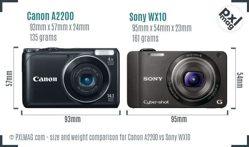 Canon A2200 vs Sony WX10 size comparison