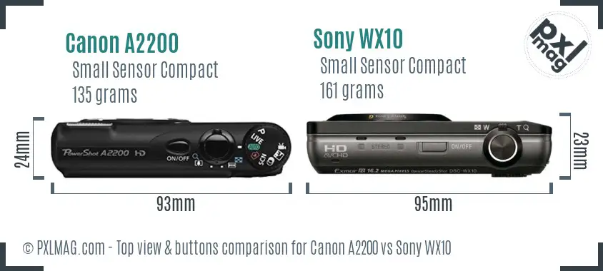 Canon A2200 vs Sony WX10 top view buttons comparison