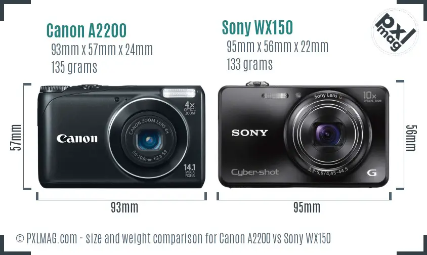 Canon A2200 vs Sony WX150 size comparison
