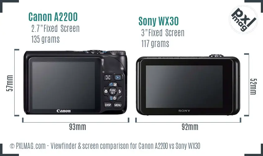 Canon A2200 vs Sony WX30 Screen and Viewfinder comparison