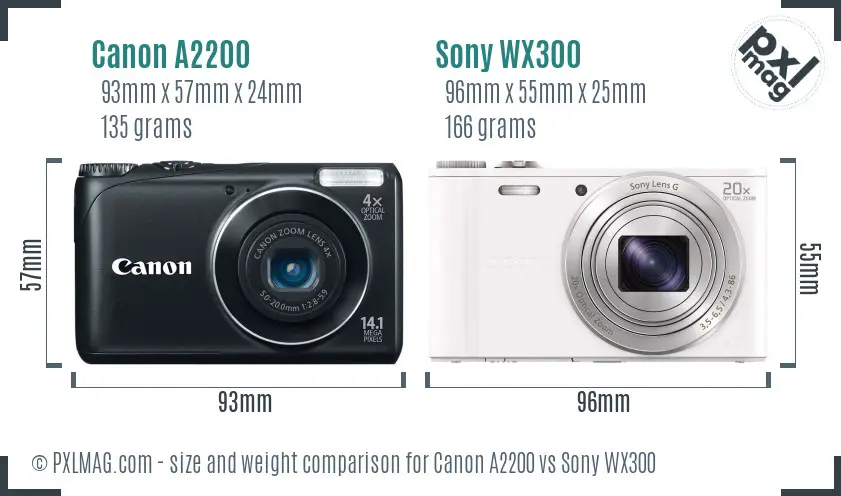 Canon A2200 vs Sony WX300 size comparison