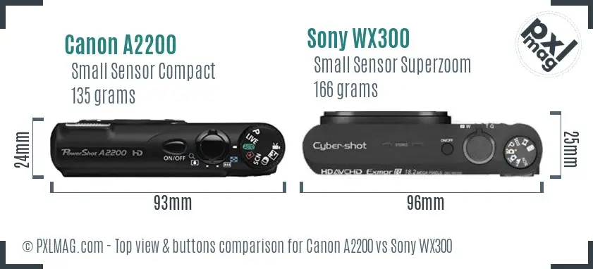 Canon A2200 vs Sony WX300 top view buttons comparison