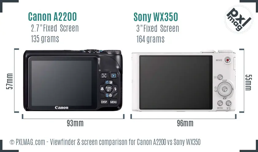 Canon A2200 vs Sony WX350 Screen and Viewfinder comparison