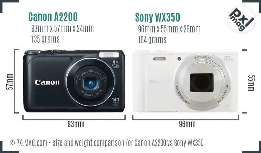 Canon A2200 vs Sony WX350 size comparison