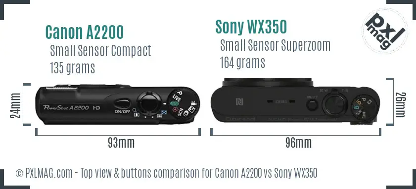 Canon A2200 vs Sony WX350 top view buttons comparison