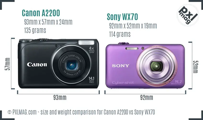 Canon A2200 vs Sony WX70 size comparison