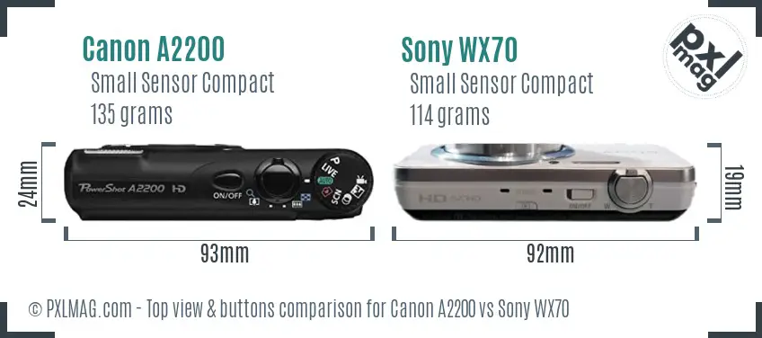 Canon A2200 vs Sony WX70 top view buttons comparison