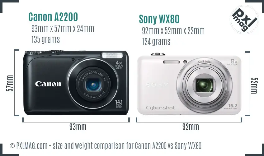 Canon A2200 vs Sony WX80 size comparison