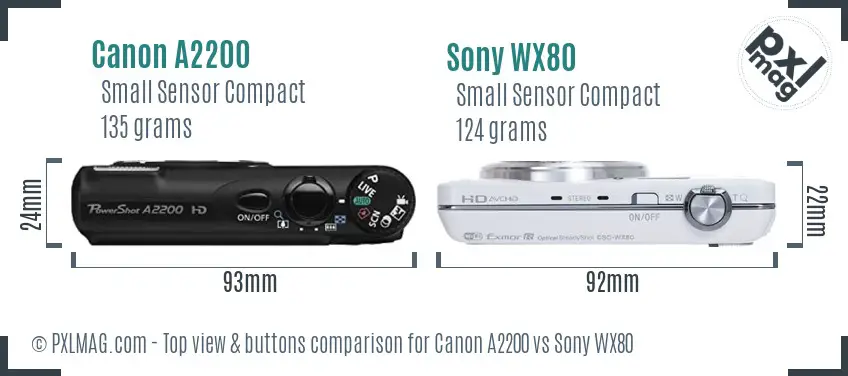 Canon A2200 vs Sony WX80 top view buttons comparison
