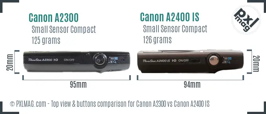 Canon A2300 vs Canon A2400 IS top view buttons comparison