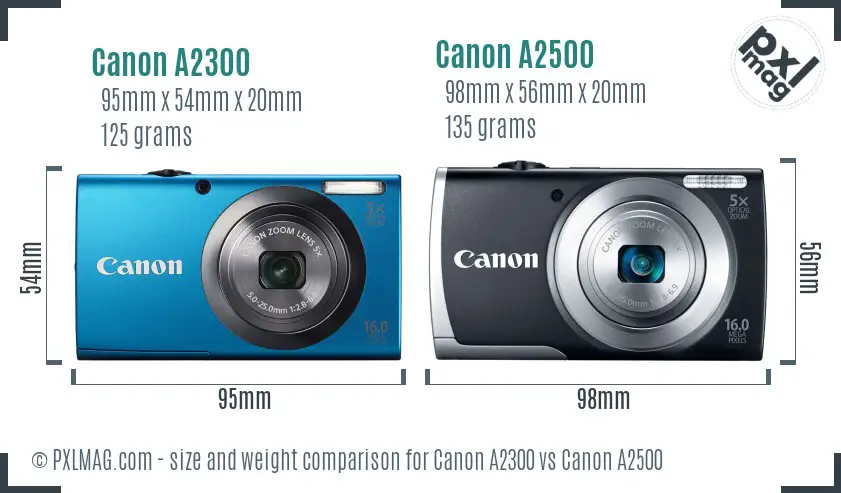 Canon A2300 vs Canon A2500 size comparison