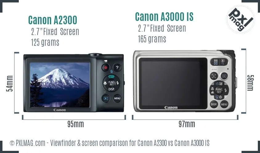 Canon A2300 vs Canon A3000 IS Screen and Viewfinder comparison