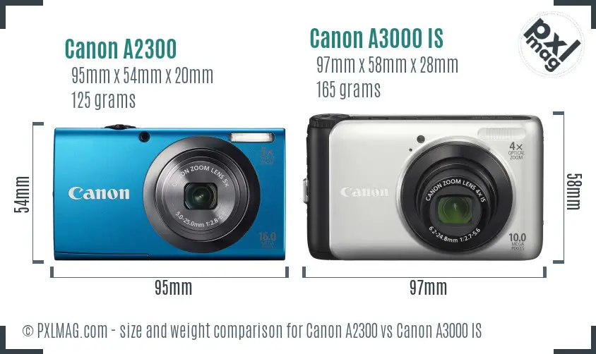 Canon A2300 vs Canon A3000 IS size comparison