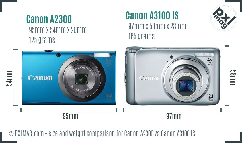 Canon A2300 vs Canon A3100 IS size comparison