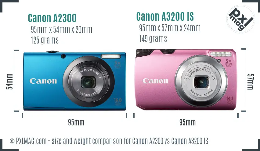 Canon A2300 vs Canon A3200 IS size comparison