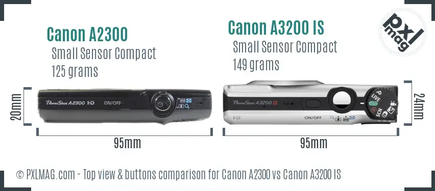 Canon A2300 vs Canon A3200 IS top view buttons comparison